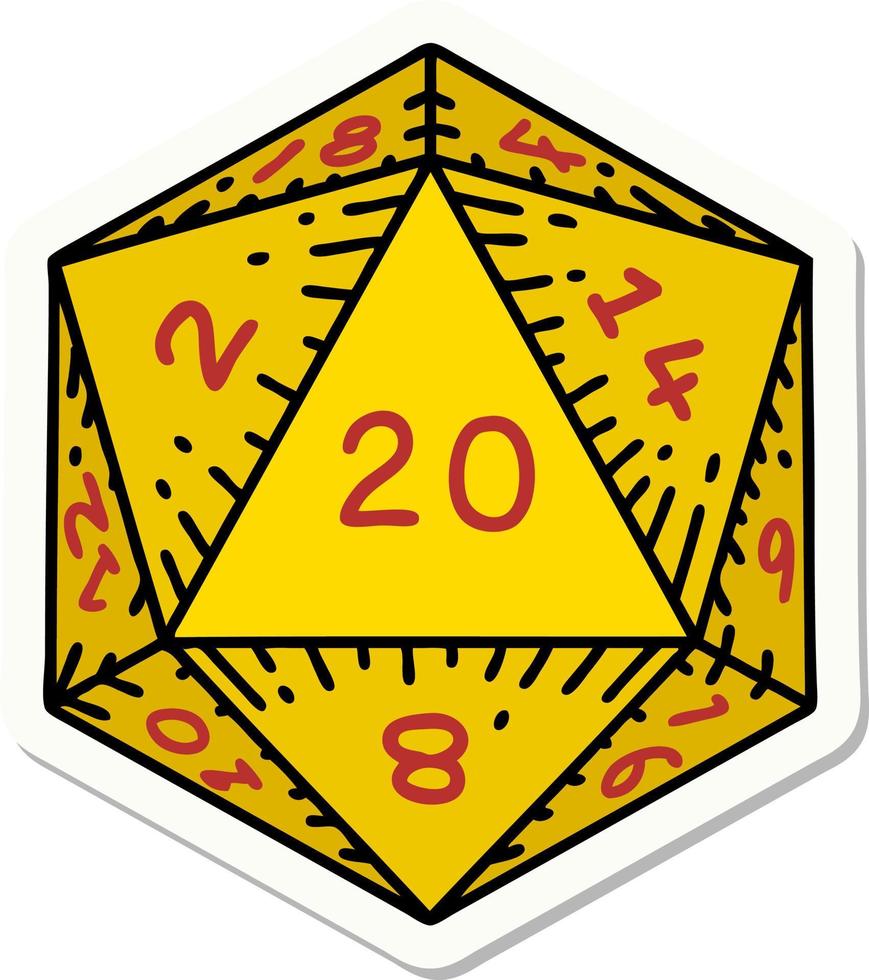 natural 20 D20 dice roll sticker vector