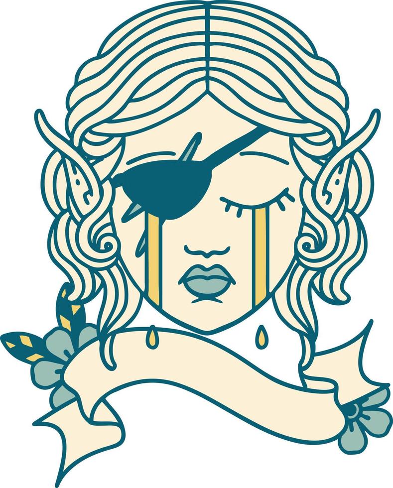 crying elf rogue character face illustration vector