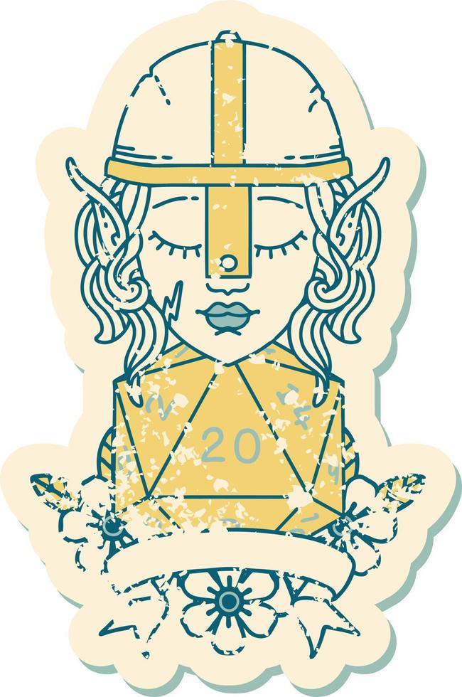 elf fighter with natural 20 dice roll illustration vector