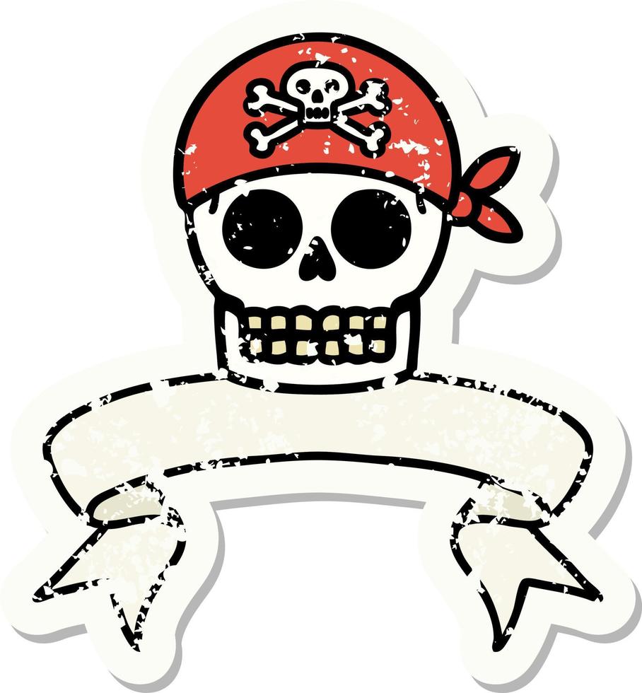 grunge sticker with banner of a pirate skull vector