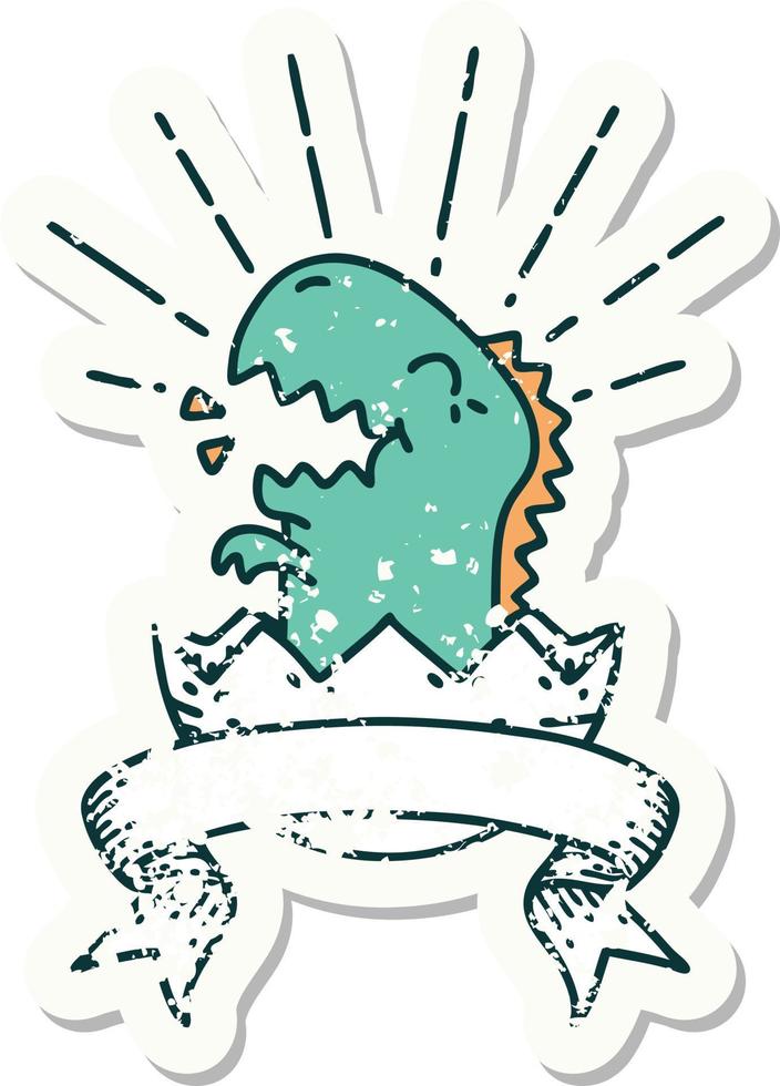 grunge sticker of tattoo style hatching dinosaur vector