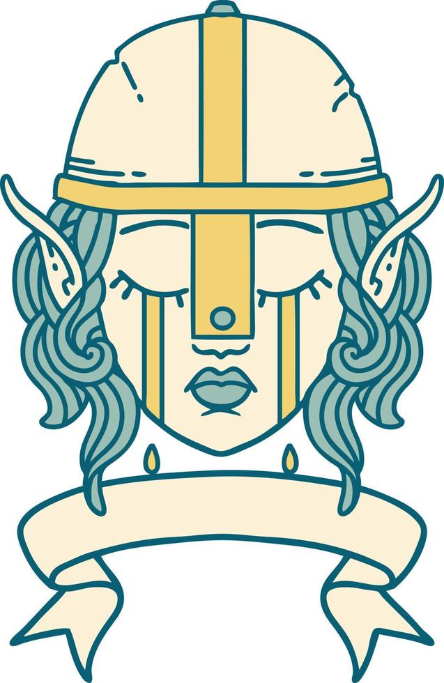 crying elf fighter character face with banner illustration vector