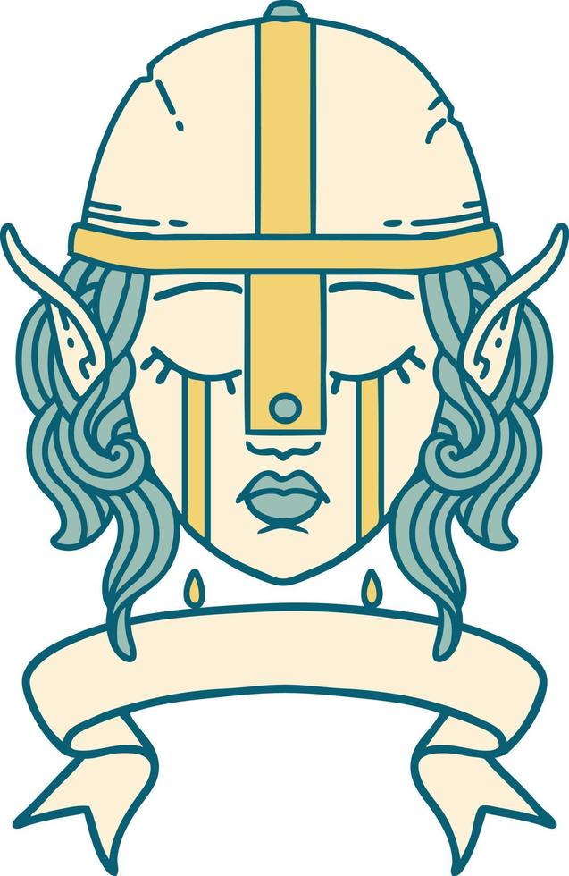 crying elf fighter character face with banner illustration vector