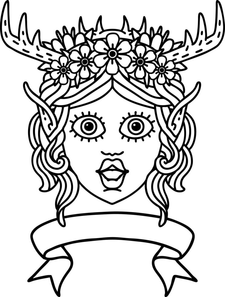 elf druid character face with banner illustration vector