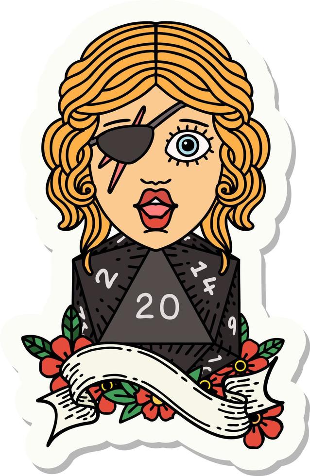human rogue with natural twenty dice roll sticker vector