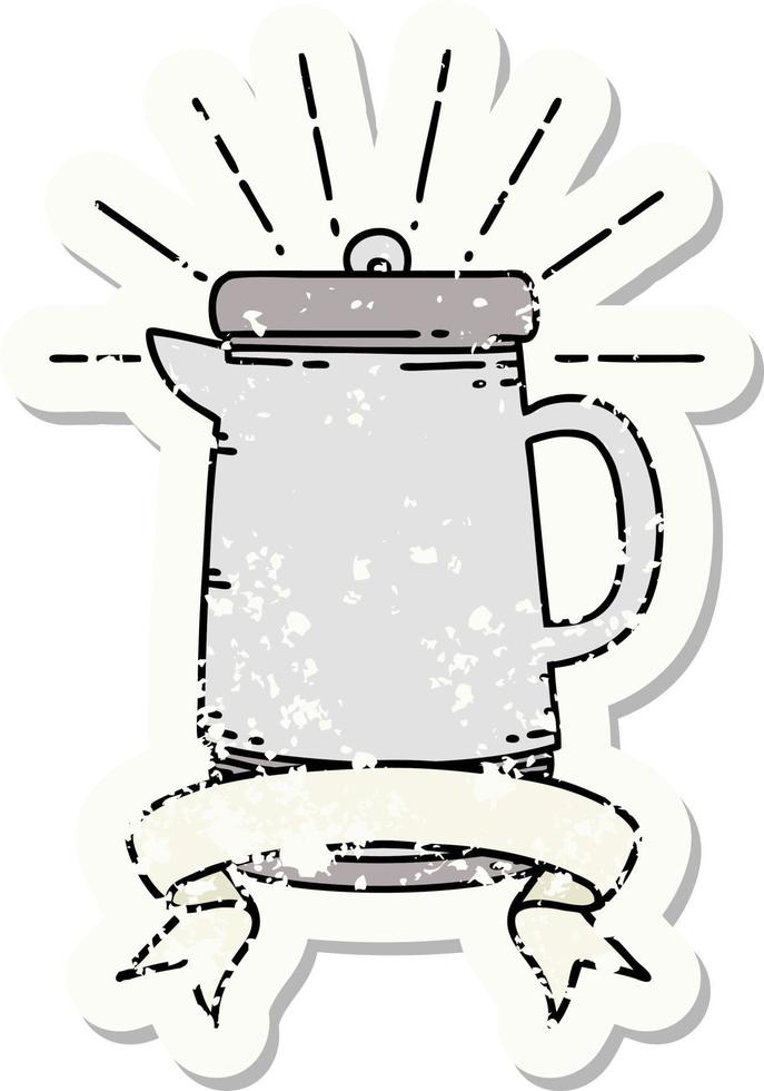 grunge sticker of tattoo style coffee pot vector