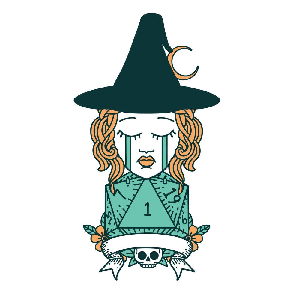 crying human witch with natural one roll icon vector