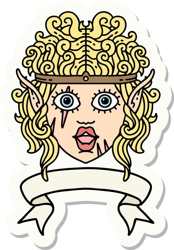 elf barbarian character face with banner sticker vector