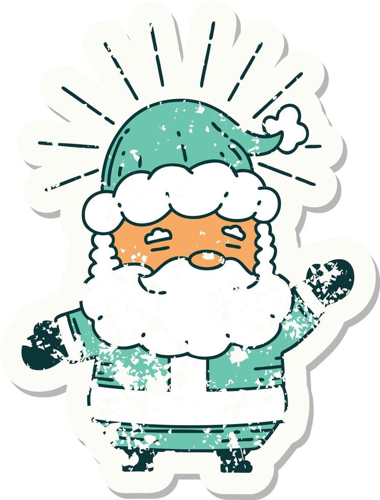 grunge sticker of tattoo style santa claus christmas character vector