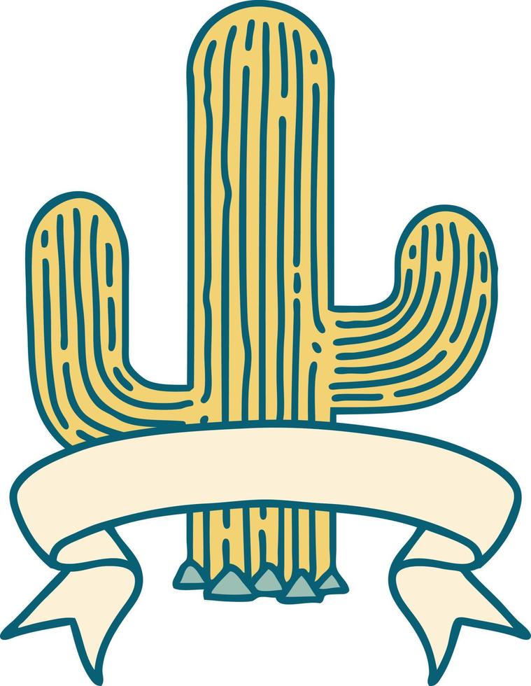 tatuaje con pancarta de un cactus vector