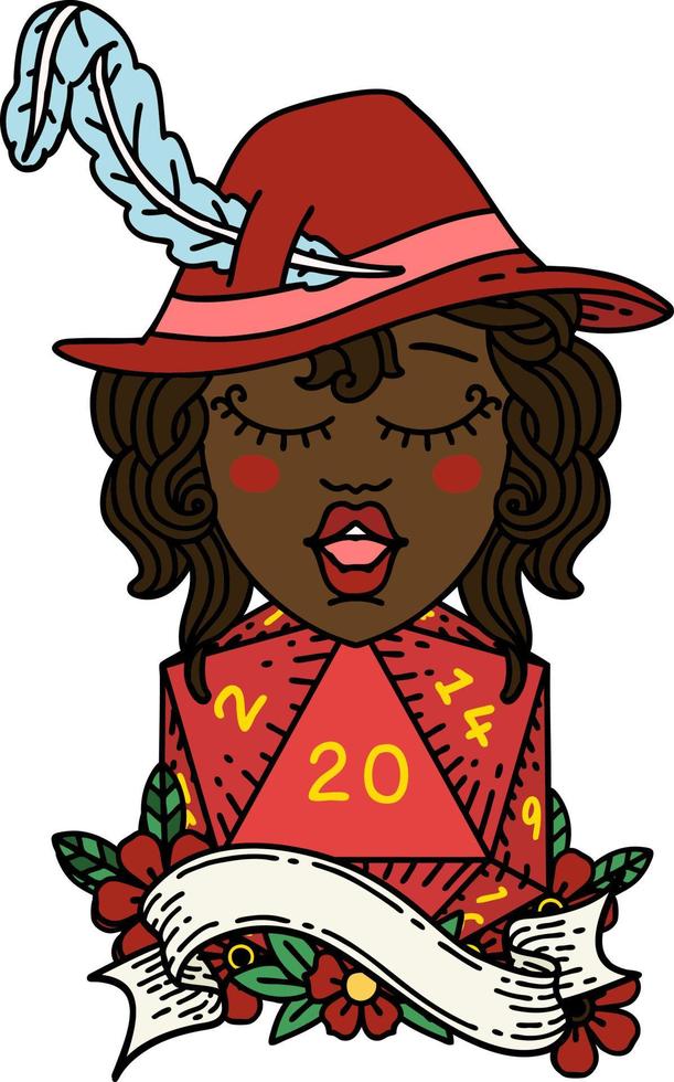 human bard with natural 20 dice roll illustration vector