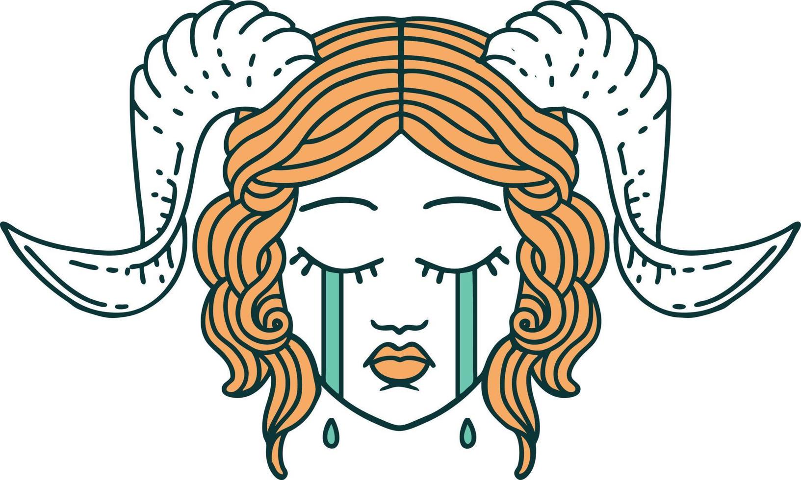 crying tiefling face illustration vector