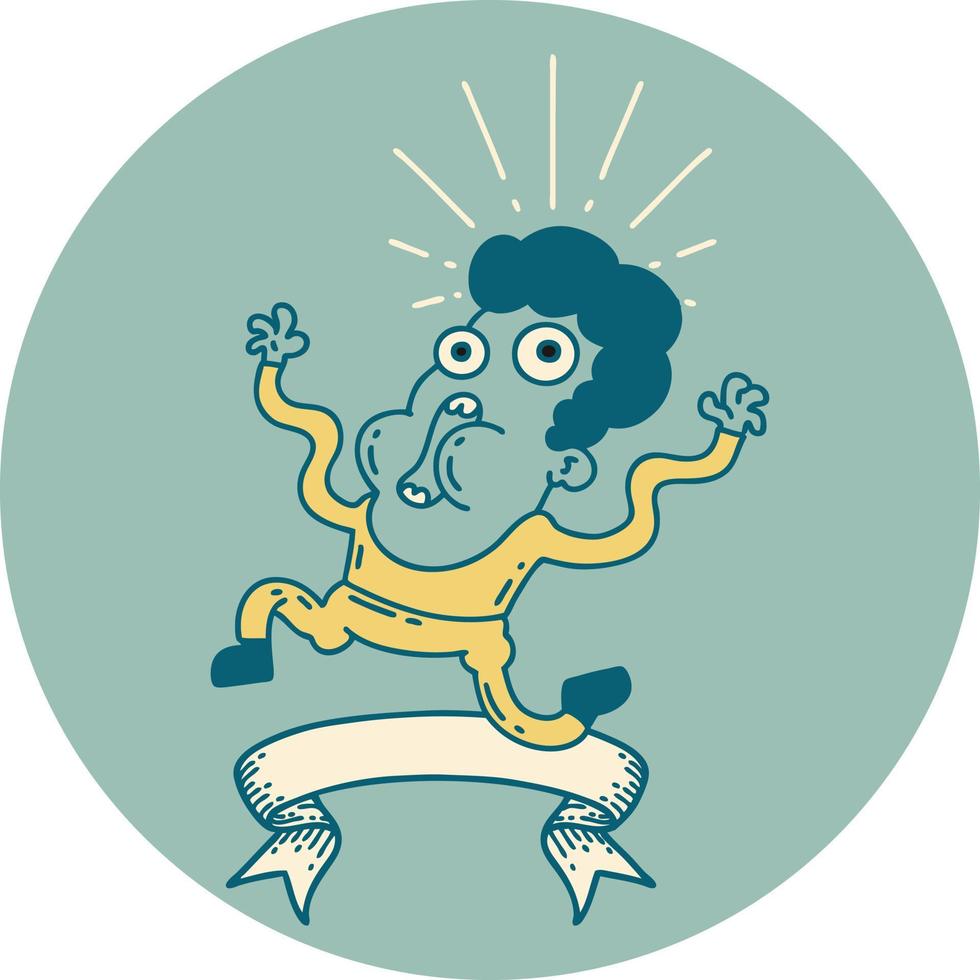 icon of tattoo style frightened man vector