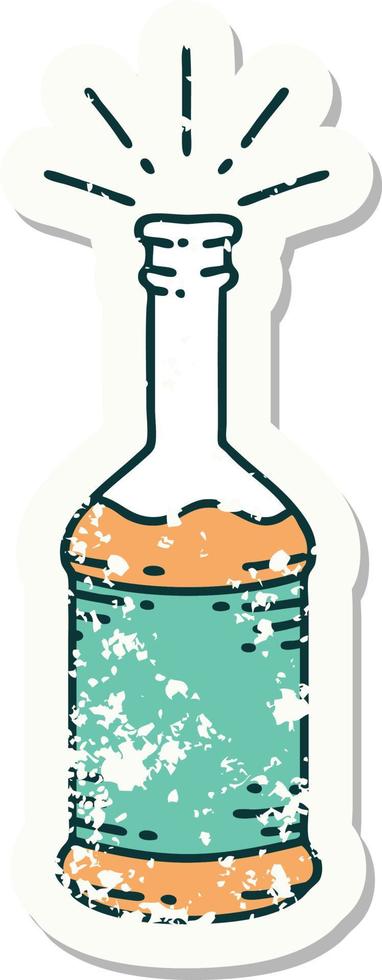 grunge sticker of tattoo style beer bottle vector