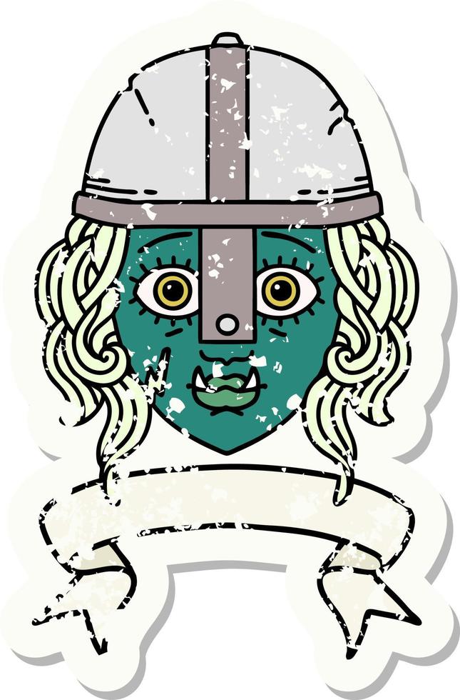 orc fighter character face with banner illustration vector