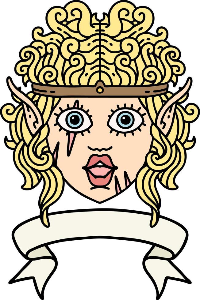 elf barbarian character face with banner illustration vector