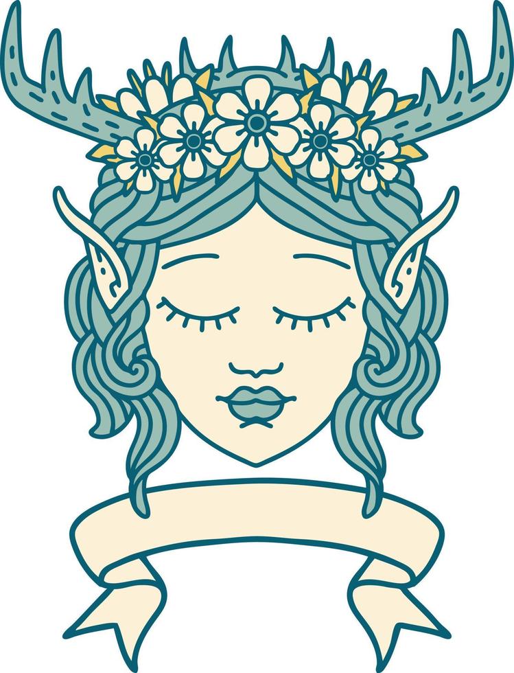 elf druid character face with banner illustration vector
