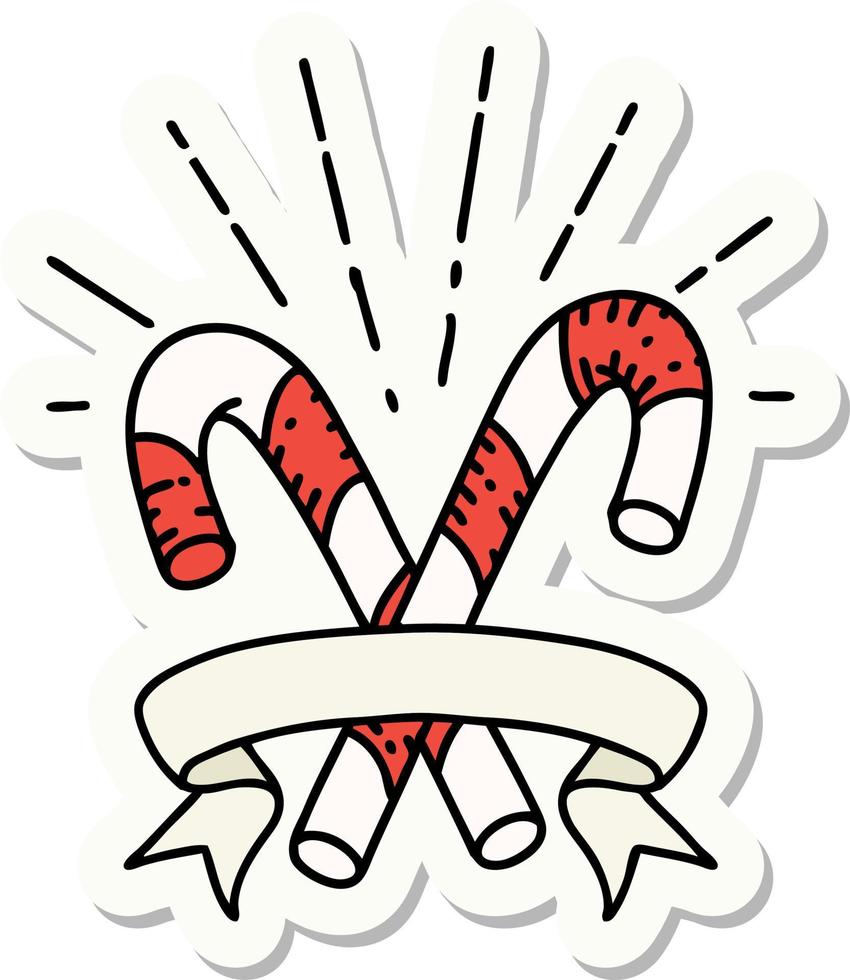 sticker of tattoo style candy canes vector