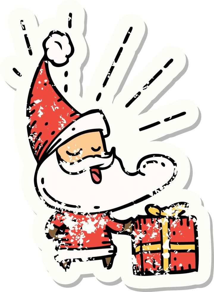 grunge sticker of tattoo style santa claus christmas character vector