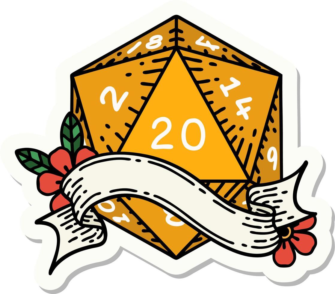 natural twenty D20 dice roll sticker vector