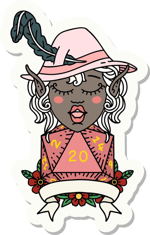 elf bard with natural twenty dice roll sticker vector