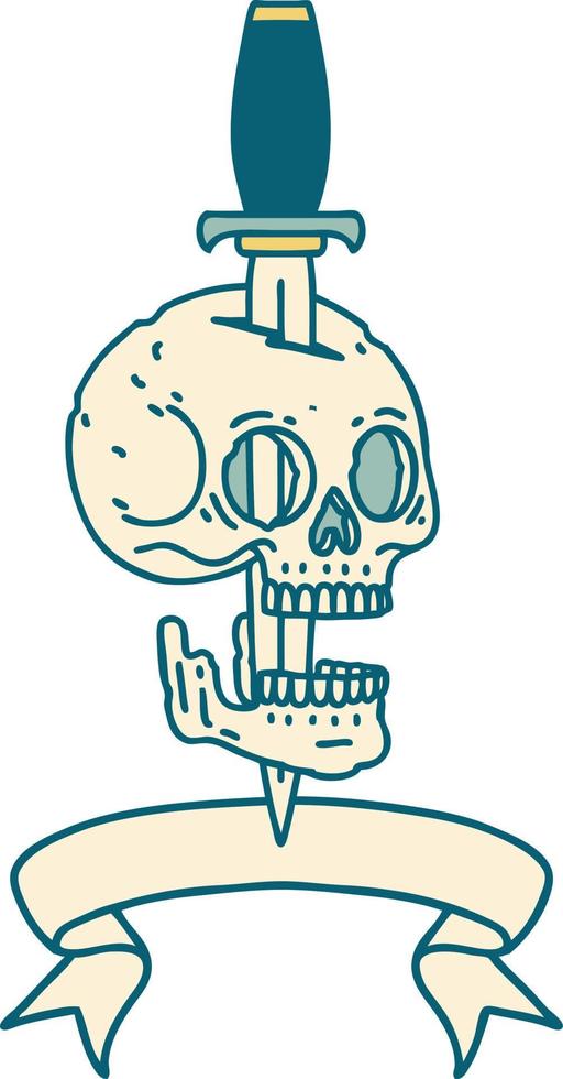 tatuaje con pancarta de calavera y daga vector