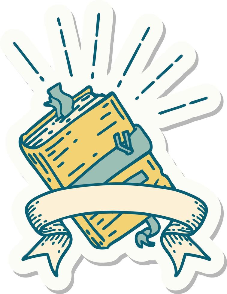 sticker of tattoo style old bound notebook vector