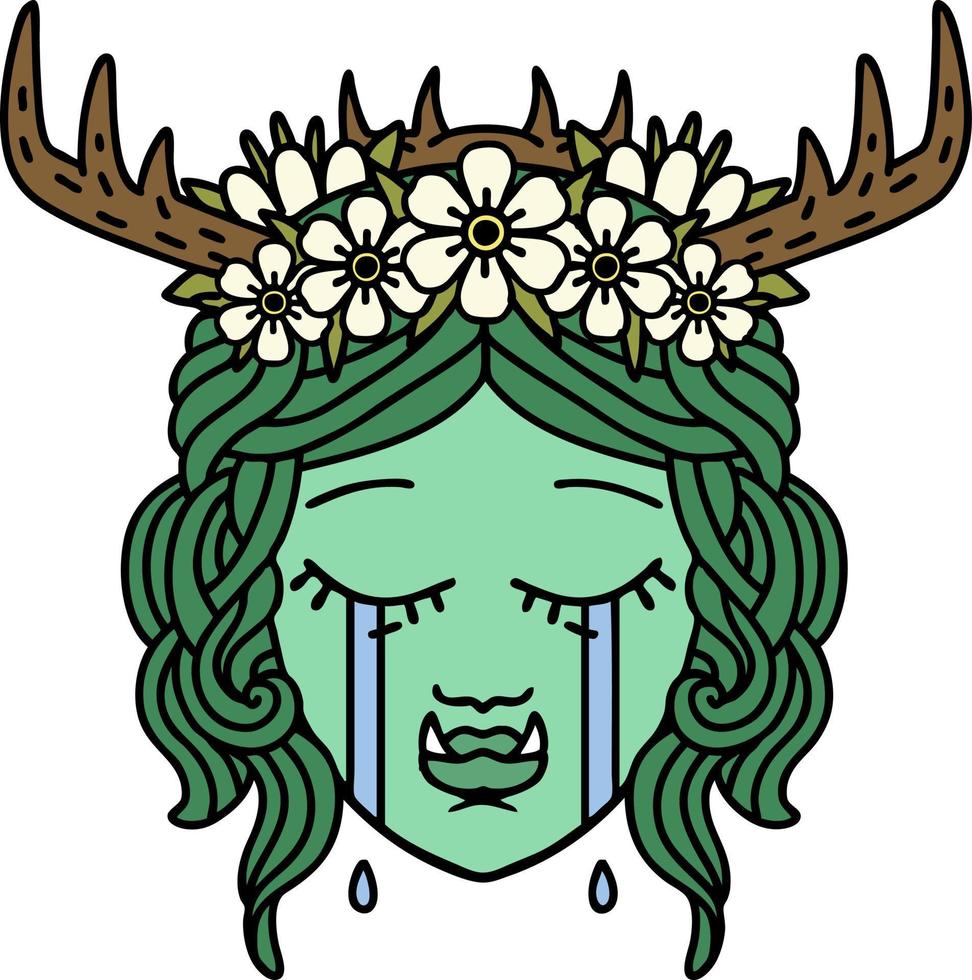 ilustración de cara de personaje druida medio orco triste vector