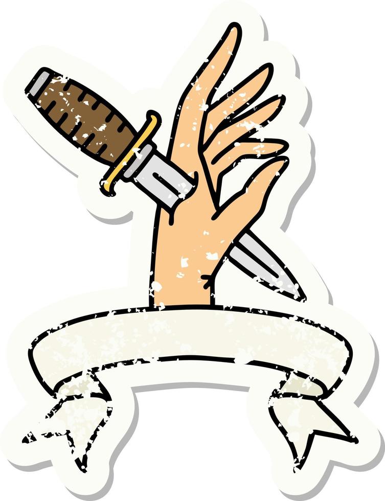 grunge sticker with banner of a dagger in the hand vector