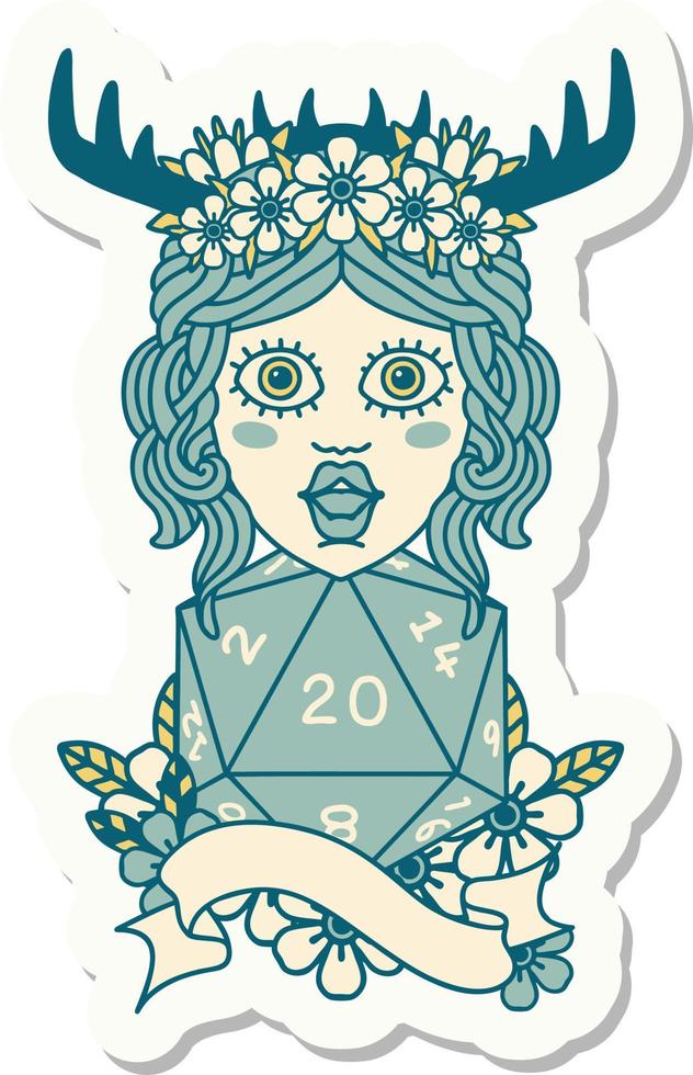 human druid with natural twenty dice roll sticker vector
