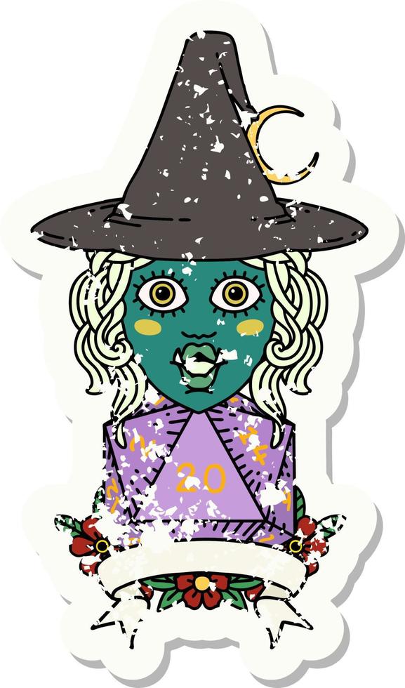 half orc witch character with natural 20 dice roll illustration vector