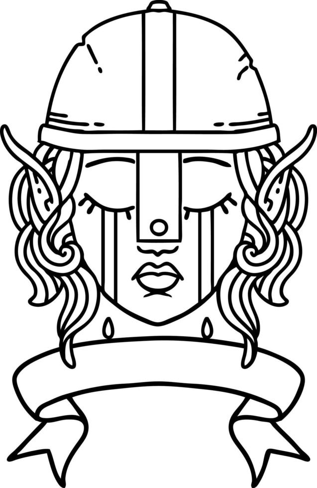 crying elf fighter character face with banner illustration vector