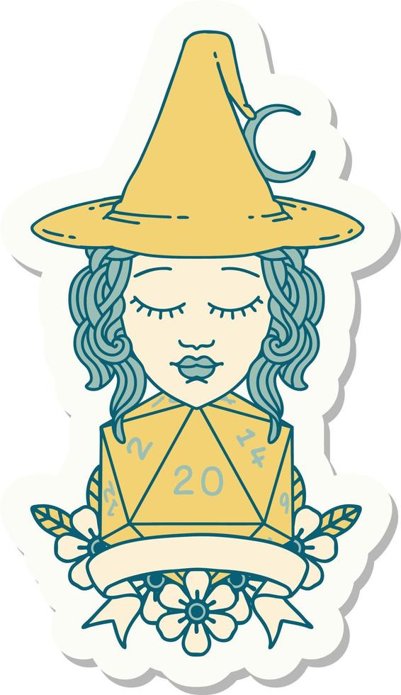 human witch with natural twenty dice roll sticker vector