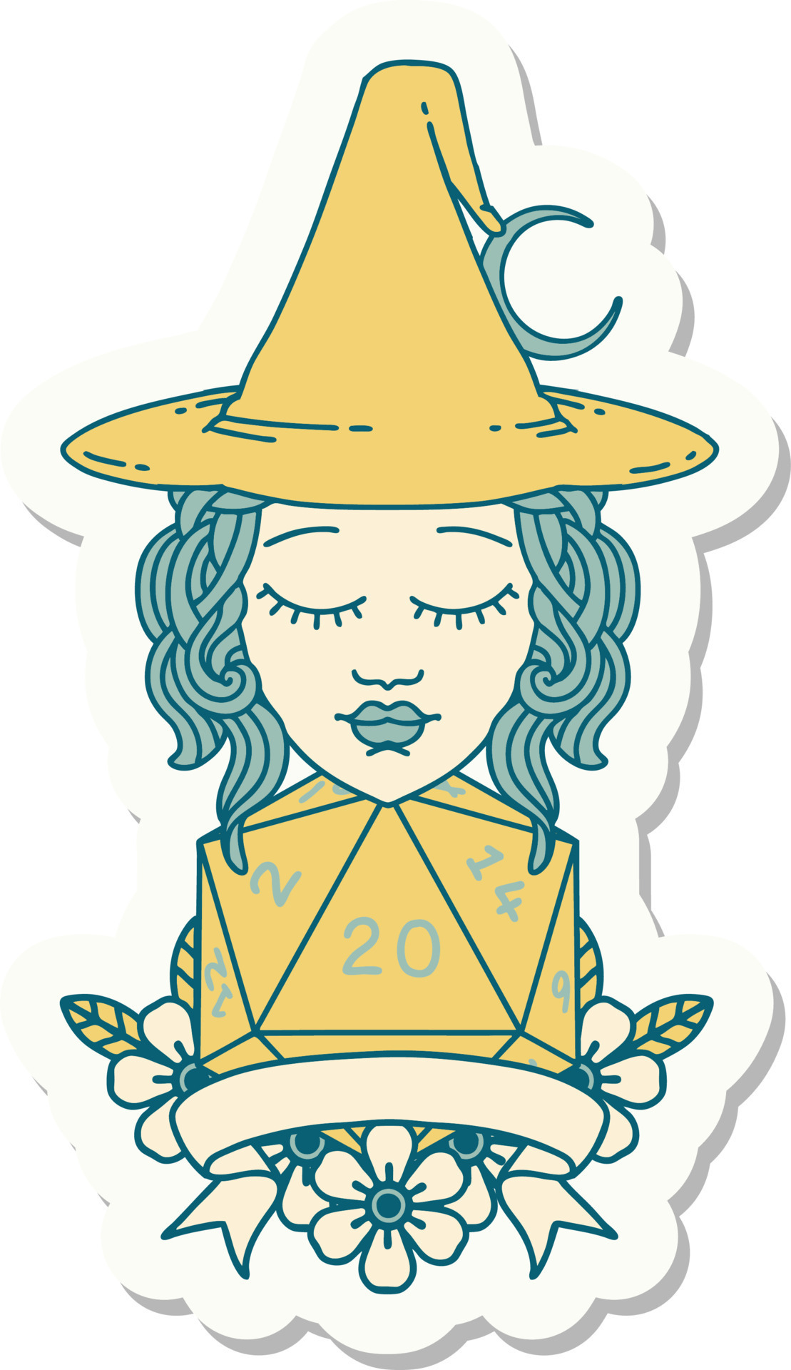 human-witch-with-natural-twenty-dice-roll-sticker-12125525-vector-art