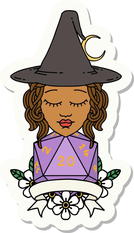 human witch with natural twenty dice roll sticker vector