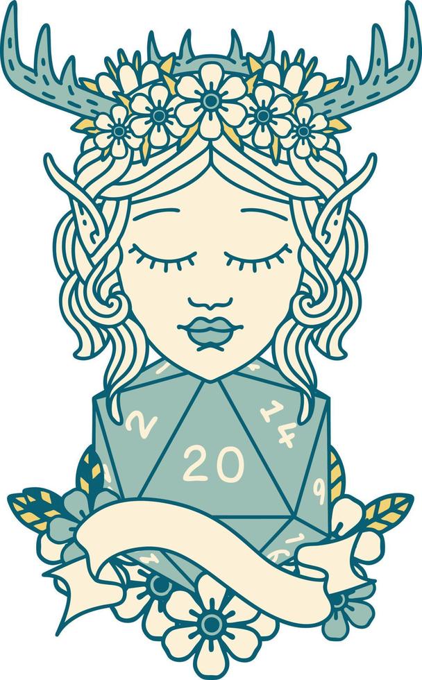 elf druid with natural twenty dice roll illustration vector