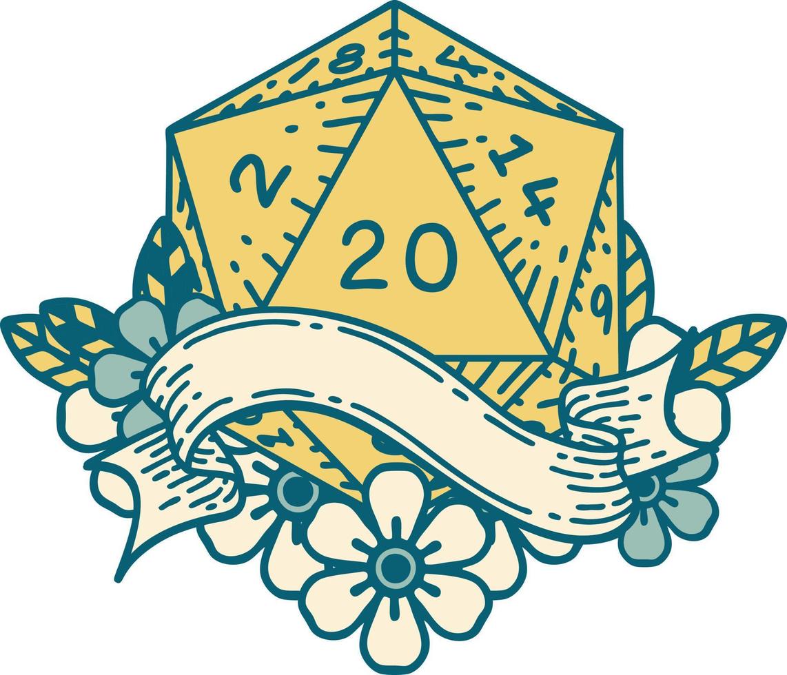 natural twenty D20 dice roll illustration vector