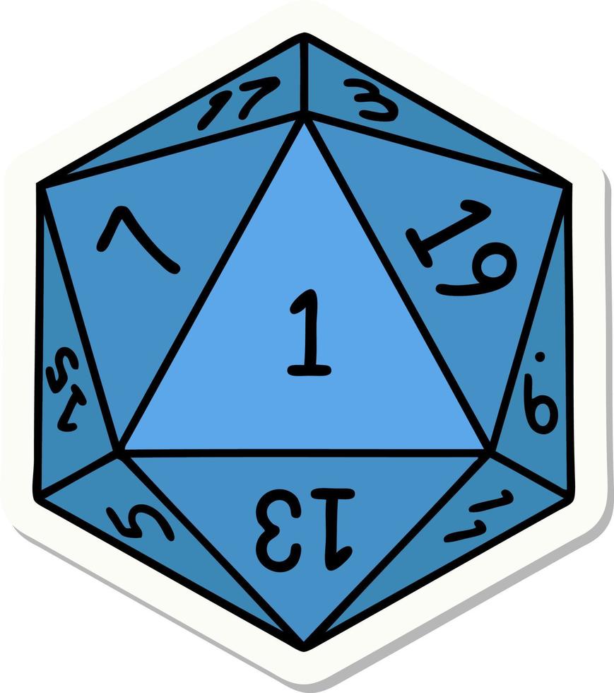 natural 1 D20 dice roll sticker vector