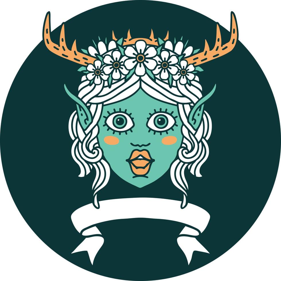 elf druid character face with banner icon vector