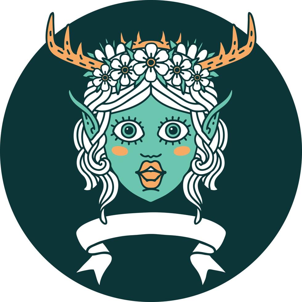 elf druid character face with banner icon vector