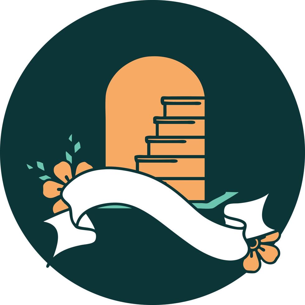 icon with banner of a grave stone vector