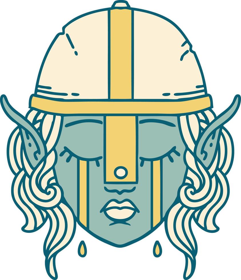 crying elven fighter character face illustration vector