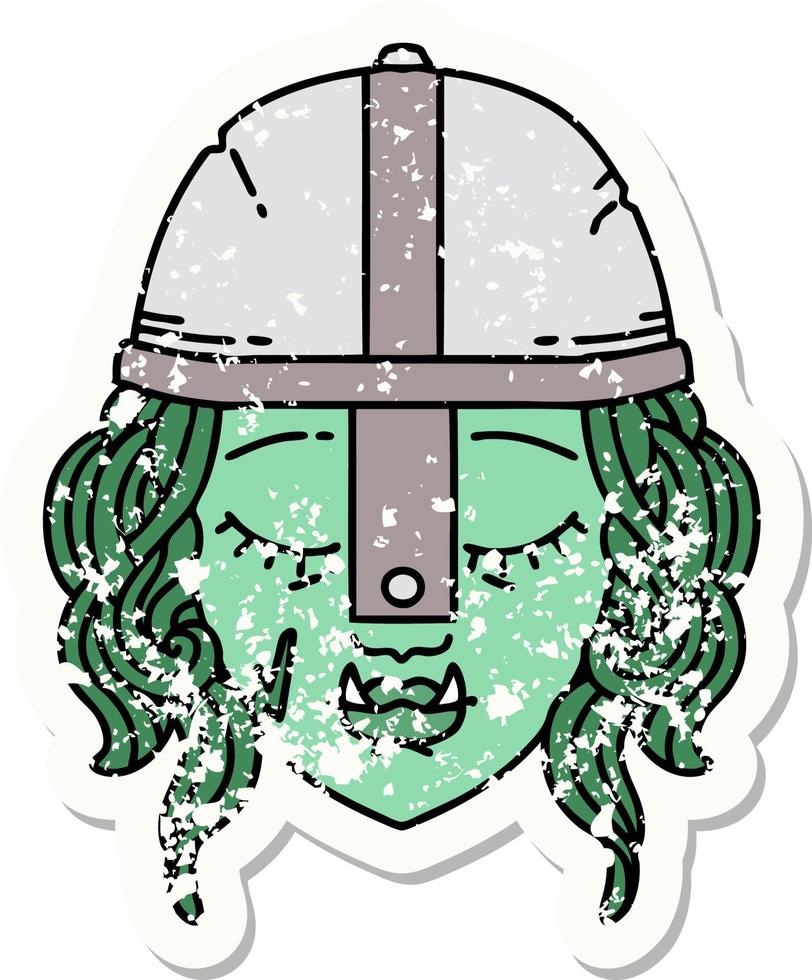 orc fighter character face grunge sticker vector