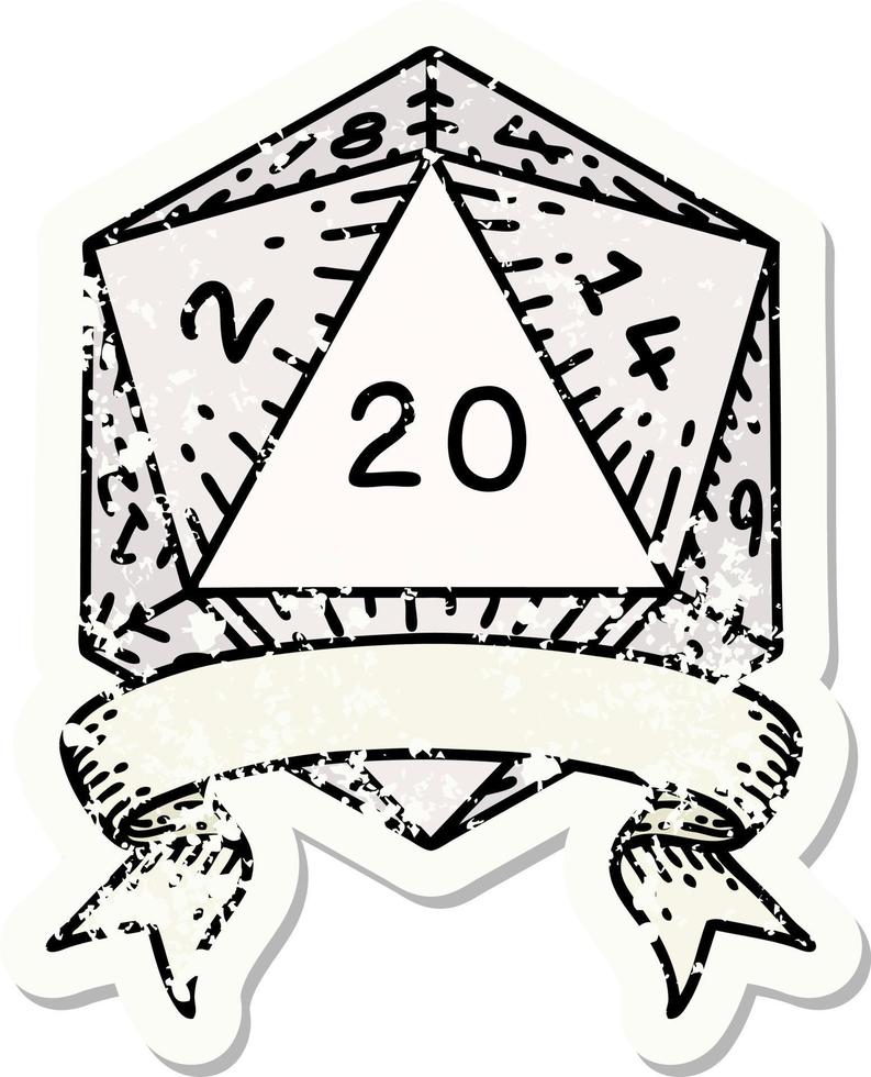 natural 20 critical hit D20 dice roll grunge sticker vector