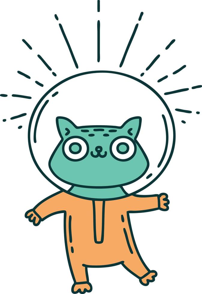 traditional tattoo style cat in astronaut suit vector