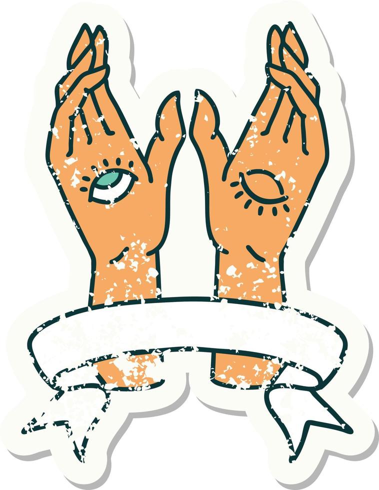 grunge sticker with banner of mystic hands vector