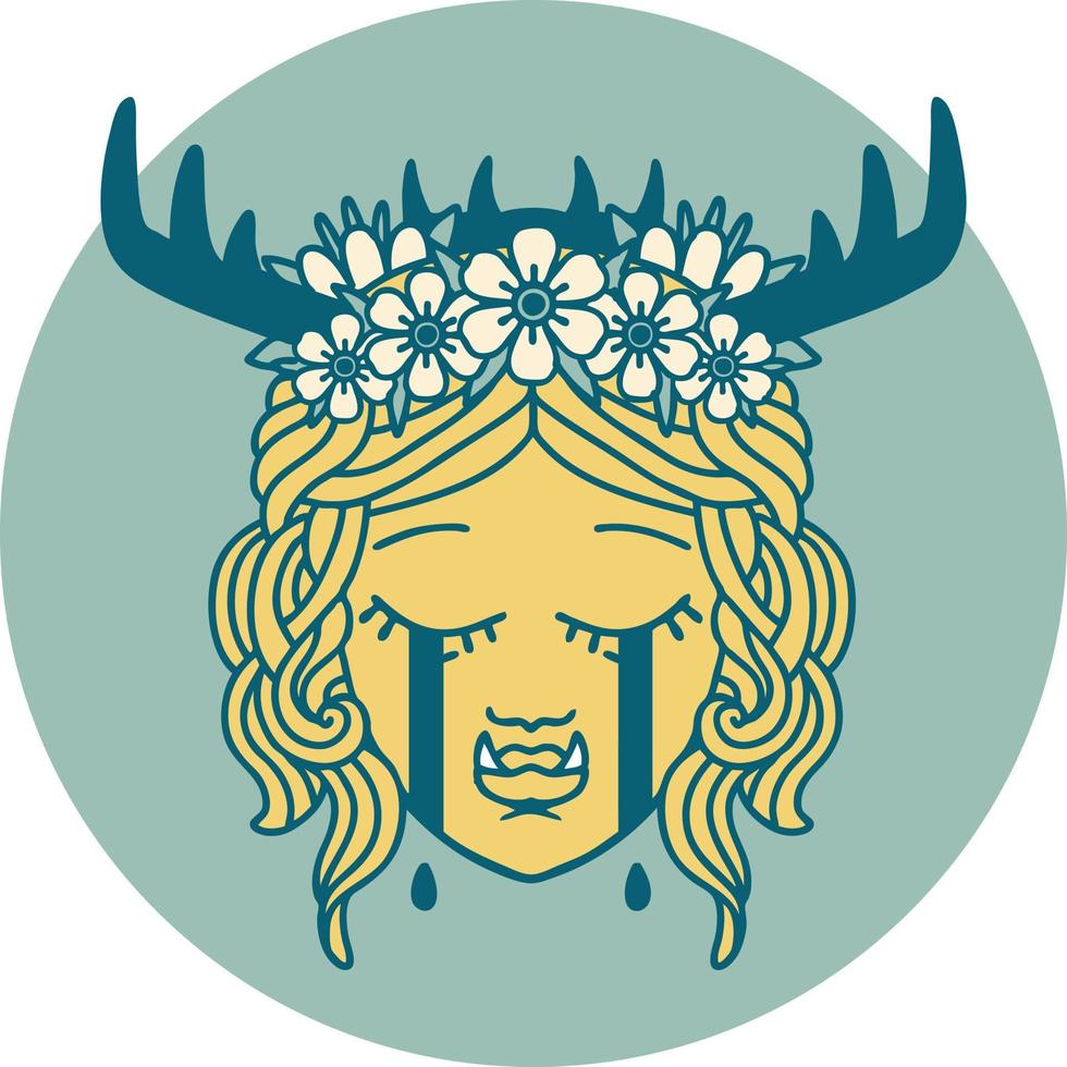 sad half orc druid character face illustration vector
