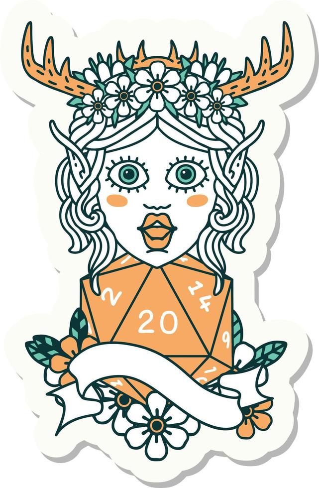 elf druid with natural twenty dice roll sticker vector