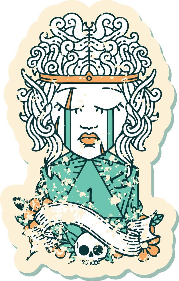 crying elf barbarian character face natural one d20 roll illustration vector