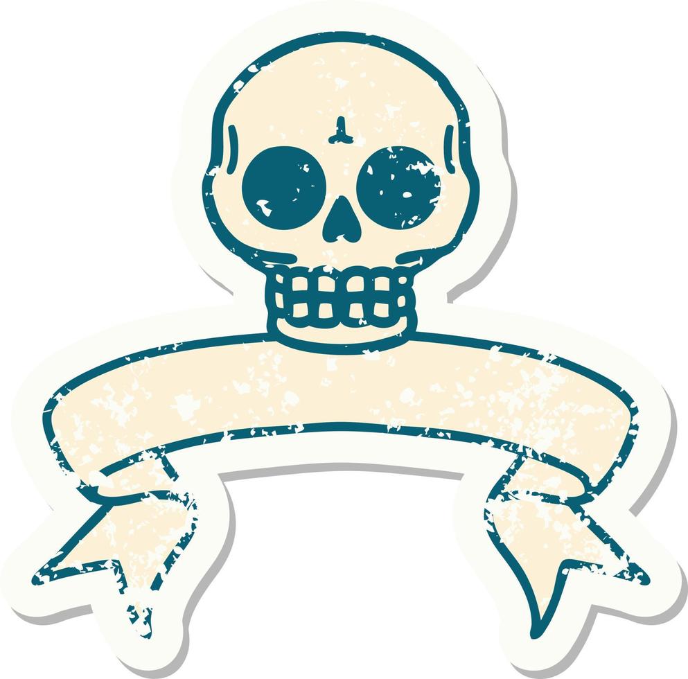 grunge sticker with banner of a skull vector